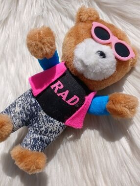 Vintage Plush Teddy Bear with Sunglasses Stuffed Animal Toy Rad 80s 90s Ace Neon